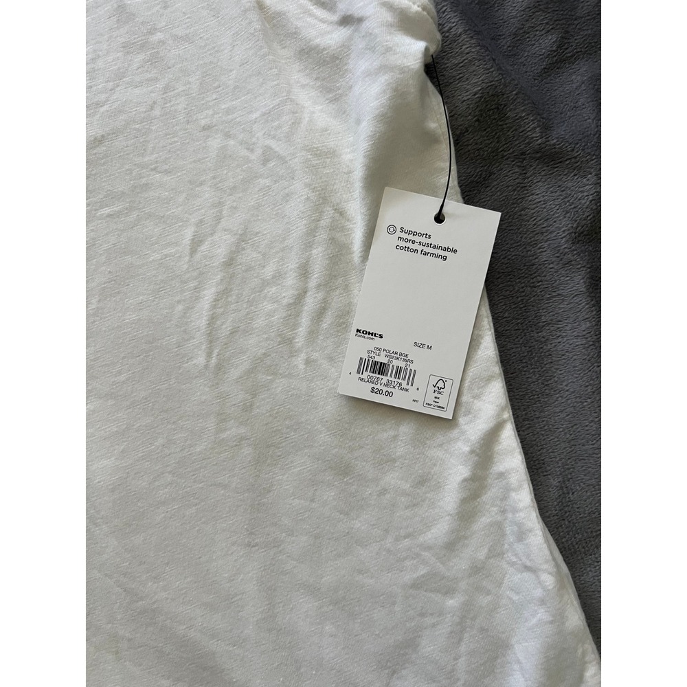 Sonoma Womens Relaxed V-Neck Tank Top Polar Beige White Medium NWT - Picture 3 of 7